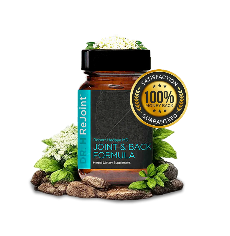 Graphic of Dr. H Rejoint Supplement with a 100% money back guarantee label.